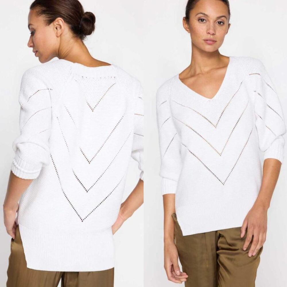 Brochu Walker Decker V-Neck Cotton-Blend Sweater‎ White Size Small